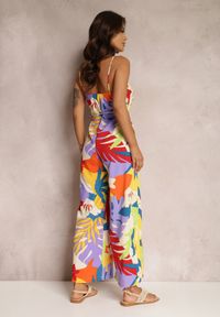 Renee - Fioletowy Kombinezon Queally. Kolor: fioletowy. Długość rękawa: na ramiączkach. Długość: długie. Wzór: kolorowy. Styl: elegancki
