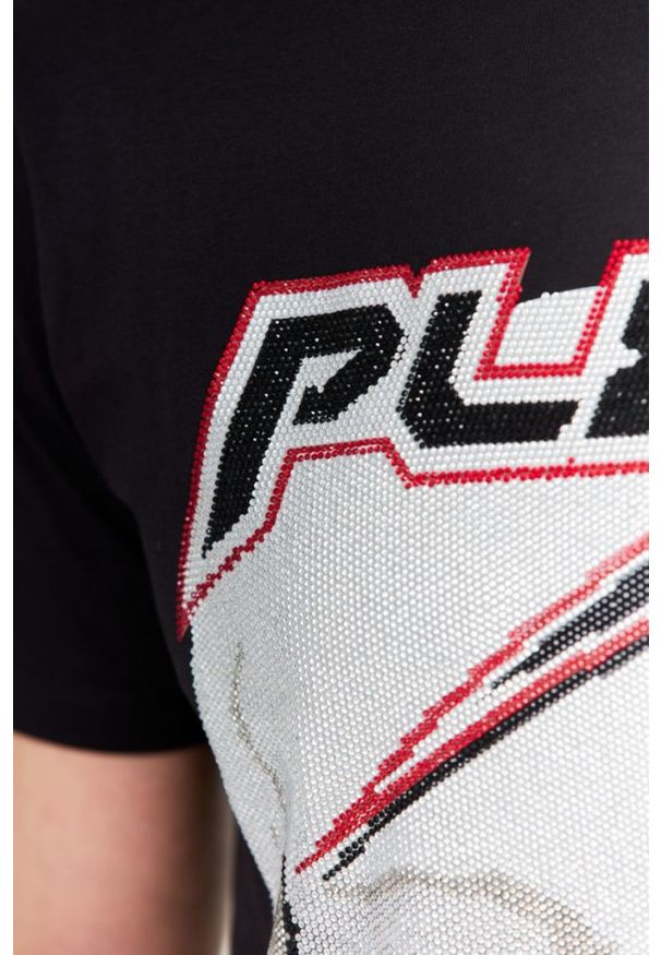 Philipp Plein - PHILIPP PLEIN Czarny t-shirt męski Platinum cut round neck space plein, Rozmiar XXL. Kolor: czarny. Materiał: prążkowany. Wzór: aplikacja