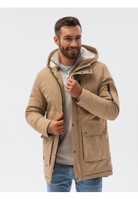 Ombre Clothing - Kurtka męska zimowa C517 - beżowa - XXL. Kolor: beżowy. Materiał: poliester. Sezon: zima #3