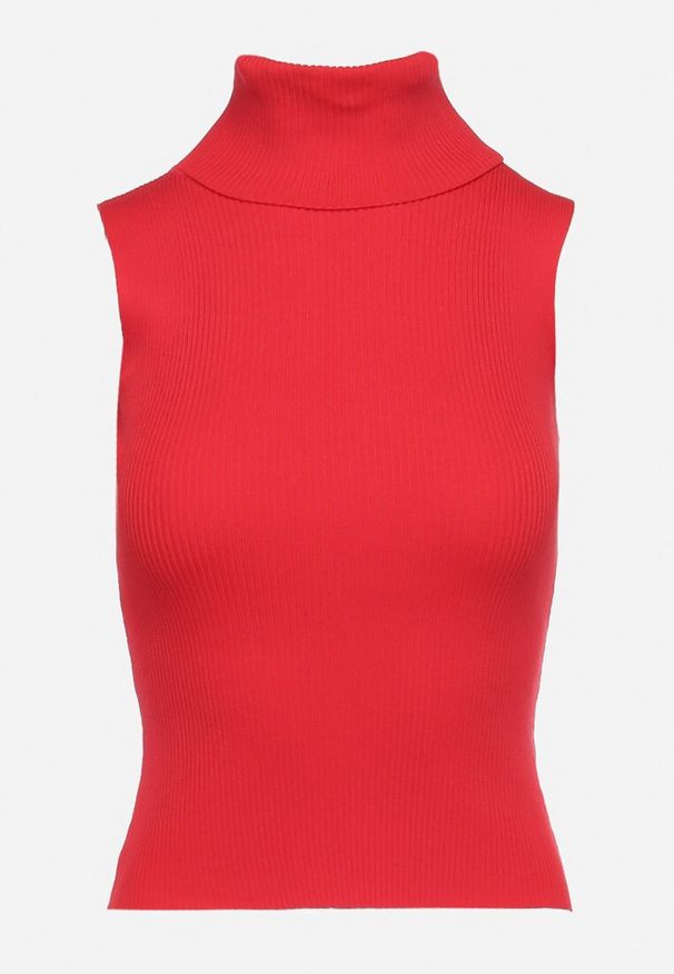 Born2be - Czerwona Bluzka z Golfem bez Rękawów z Elastycznego Materiału Heliordia. Typ kołnierza: golf. Kolor: czerwony. Materiał: materiał. Długość rękawa: bez rękawów. Styl: elegancki