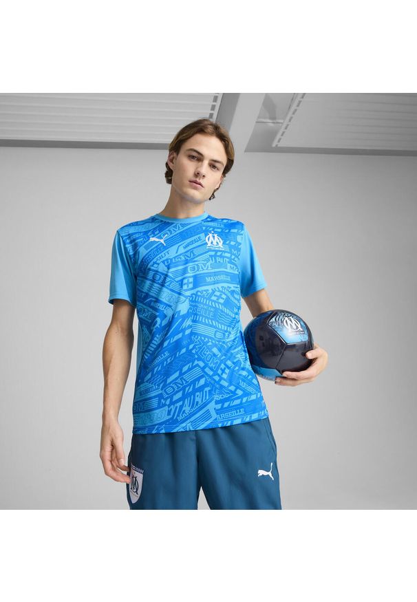 Puma - Męska koszulka przedmeczowa Olympique de Marseille PUMA. Kolor: niebieski. Materiał: materiał. Sport: piłka nożna