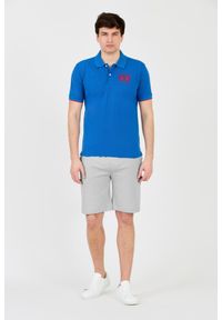 La Martina - LA MARTINA Niebieskie męskie polo z dużym logo, Rozmiar M. Typ kołnierza: polo. Kolor: niebieski #7