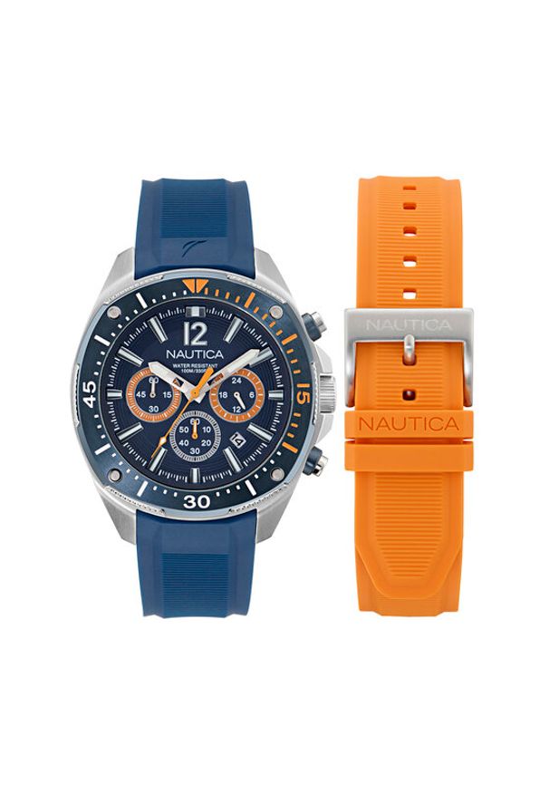 Nautica Zegarek Sporty SET NAPBSS504 Srebrny. Kolor: srebrny. Styl: sportowy