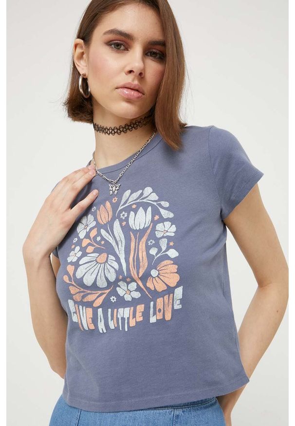 Hollister Co. t-shirt bawełniany kolor szary. Kolor: szary. Materiał: bawełna. Styl: klasyczny