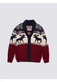 Big-Star - Kardigan męski ze wzorem skandynawskim bordowo-granatowy Lorenzo 000. Okazja: na spacer. Kolor: wielokolorowy. Materiał: dzianina, jeans. Wzór: gładki, ze splotem. Styl: klasyczny, sportowy #6