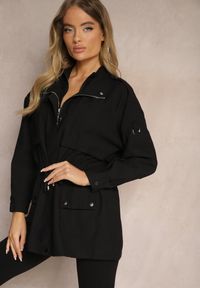 Renee - Czarna Kurtka Parka z Dodatkiem Bawełny Wykończona Troczkami Zapinana na Napy Velona. Okazja: na co dzień, na spacer. Kolor: czarny. Materiał: bawełna. Styl: casual, elegancki #4