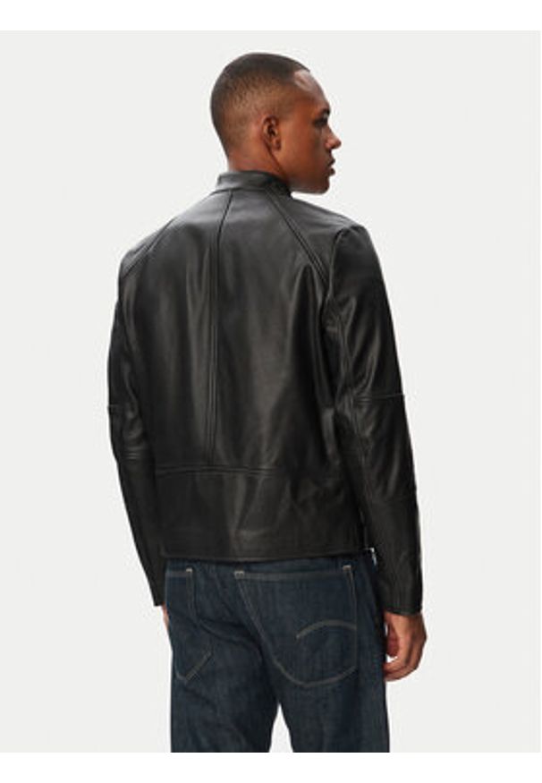 Hugo - HUGO Kurtka skórzana Likos 50564039 Czarny Slim Fit. Kolor: czarny. Materiał: skóra