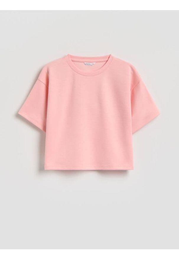 Reserved - Gładki t-shirt z modalem - jasnopomarańczowy. Kolor: pomarańczowy. Materiał: dzianina. Wzór: gładki