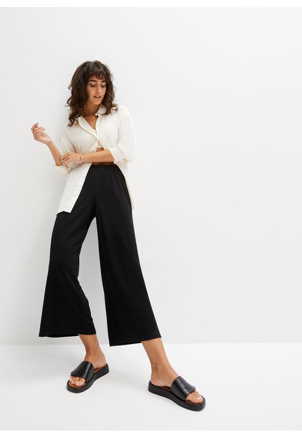 bonprix - Spodnie z dżerseju z elastyczną gumką w talii. Kolor: czarny. Materiał: jersey