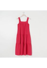 Sinsay - Sukienka maxi z marszczeniami - Różowy. Kolor: różowy. Długość: maxi