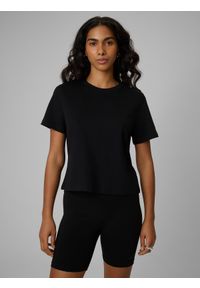 4f - 4F T-shirt regular gładki damski - czarny XL. Okazja: na co dzień. Kolor: czarny. Materiał: dzianina, bawełna. Długość rękawa: krótki rękaw. Długość: krótkie. Wzór: gładki. Styl: casual #1