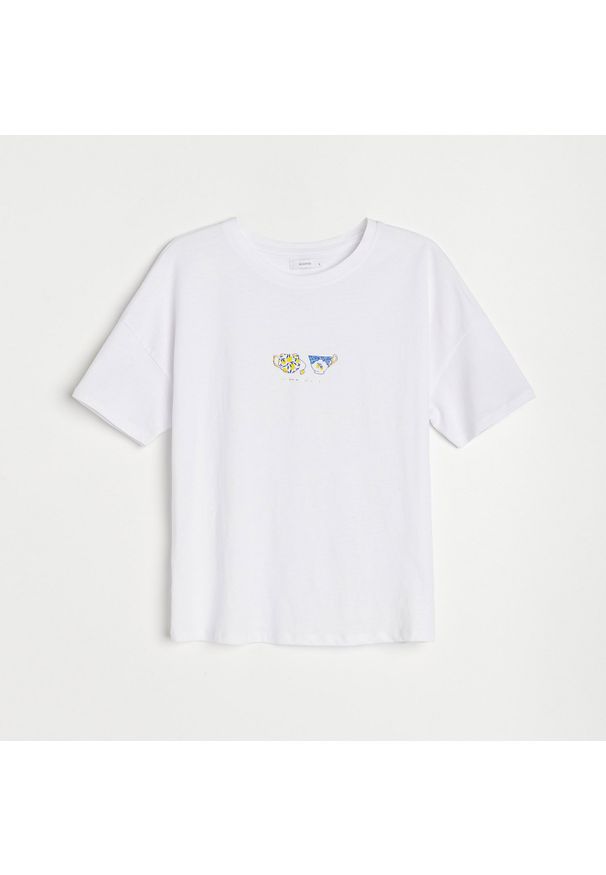 Reserved - T-shirt z nadrukiem - Biały. Kolor: biały. Wzór: nadruk