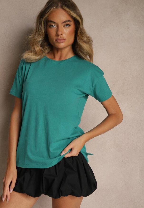 Renee - Zielony Bawełniany T-shirt o Kroju Oversize Zilona. Okazja: na co dzień. Kolor: zielony. Materiał: bawełna. Styl: sportowy, klasyczny, casual