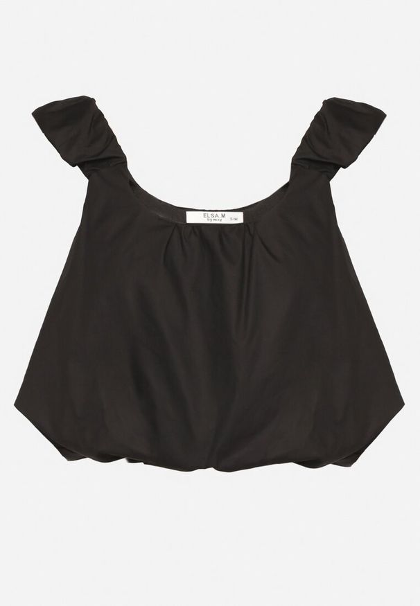 Born2be - Czarny Bufiasty Top z Bawełny na Ramiączkach z Marszczeniem Sepoliva. Okazja: na co dzień, do pracy, na spotkanie biznesowe. Kolor: czarny. Materiał: bawełna. Długość rękawa: na ramiączkach. Styl: biznesowy, klasyczny, casual, elegancki