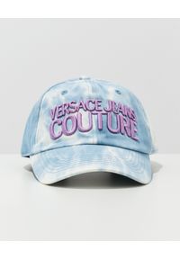 Versace Jeans Couture - VERSACE JEANS COUTURE - Czapka z wzorem tie-dye. Kolor: niebieski. Materiał: bawełna. Wzór: haft, aplikacja