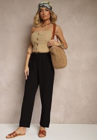 Renee - Czarne Spodnie z Bawełną o Szerokim Kroju High Waist Fanelithia. Okazja: na co dzień. Stan: podwyższony. Kolor: czarny. Materiał: bawełna. Styl: casual #5