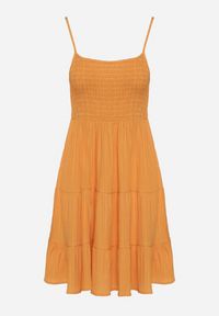 Born2be - Pomarańczowa Rozkloszowana Sukienka na Ramiączkach z Gumkami w Talii Ageridia. Kolor: pomarańczowy. Długość rękawa: na ramiączkach. Styl: elegancki #2