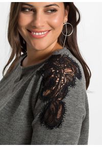 bonprix - Sweter z cienkiej dzianiny. Kolor: szary. Materiał: dzianina, koronka. Wzór: koronka #3