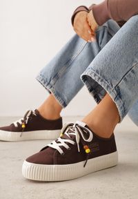 Born2be - Brązowe Trampki Pod Kostkę na Grubej Podeszwie z Podwójnym Sznurowaniem Callixera. Nosek buta: okrągły. Zapięcie: sznurówki. Kolor: brązowy. Materiał: materiał. Obcas: na obcasie. Styl: klasyczny. Wysokość obcasa: niski #4