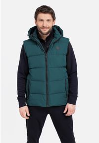 Volcano - Pikowany bezrękawnik z kapturem V-EGON. Okazja: na co dzień. Typ kołnierza: kaptur. Kolor: turkusowy. Materiał: materiał, puch, polar. Długość rękawa: bez rękawów. Styl: klasyczny, casual, sportowy #1
