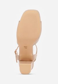 Born2be - Ciemnobeżowe Sandały VICES na Słupku i Platformie z Wkładką ze Skóry Naturalnej Azimara. Okazja: na randkę, na ślub cywilny, na wesele. Zapięcie: pasek. Kolor: beżowy. Materiał: skóra. Obcas: na platformie. Styl: wizytowy #9