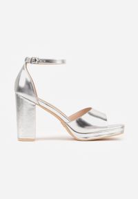 Renee - Srebrne Sandały VICES na Słupku i Grubej Podeszwie z Wkładką ze Skóry Naturalnej Adeia. Okazja: na urodziny, na wesele, na ślub cywilny, na imprezę. Zapięcie: pasek. Kolor: srebrny. Materiał: skóra. Sezon: lato. Obcas: na słupku. Styl: elegancki #4