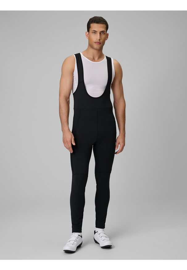 4f - 4F Długie spodnie kolarskie z szelkami męskie - czarne S. Kolor: czarny. Materiał: włókno, skóra, materiał. Długość: długie. Sport: kolarstwo