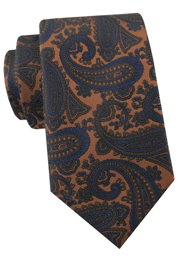 Krawat Męski - Angelo di Monti - Beż z Dużym Paisley. Kolor: wielokolorowy. Materiał: tkanina. Wzór: paisley. Styl: elegancki, wizytowy