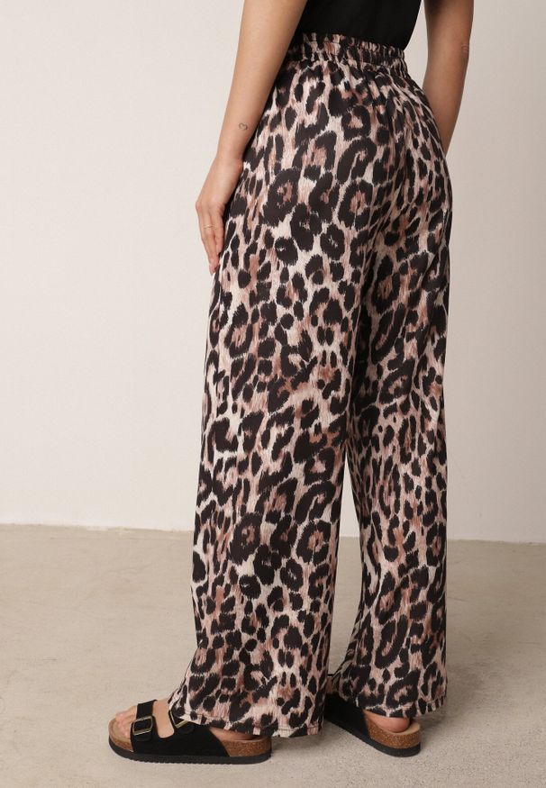 Born2be - Panterkowe Spodnie z Szerokimi Nogawkami i Wiązaniem w Talii z Koronką Aloe. Okazja: do pracy, na co dzień, na spotkanie biznesowe, na spacer. Kolekcja: plus size. Materiał: koronka. Długość: długie. Wzór: koronka. Styl: biznesowy, casual