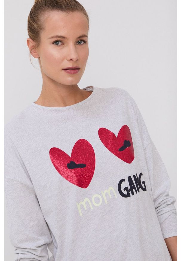 United Colors of Benetton Longsleeve piżamowy kolor szary. Kolor: szary. Materiał: bawełna. Długość: długie. Wzór: nadruk