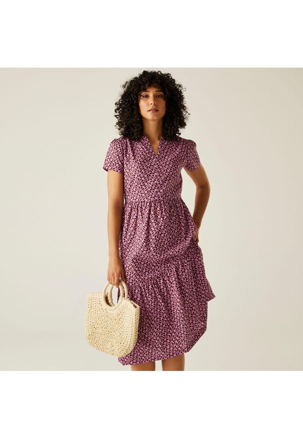 Regatta - Sukienka casual damska Orla Kiely Tiered Midi. Kolor: fioletowy. Materiał: bawełna. Sport: turystyka piesza