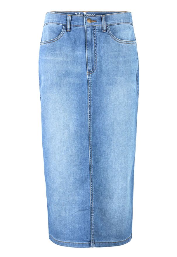 Spódnica dżinsowa z poliestru z recyklingu bonprix niebieski. Kolor: niebieski. Materiał: poliester