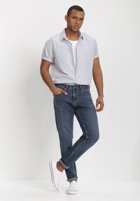 Born2be - Biało-Szara Koszula Othriphi. Okazja: na co dzień. Kolekcja: plus size. Kolor: biały. Materiał: jeans, tkanina. Długość rękawa: krótki rękaw. Długość: krótkie. Wzór: gładki, paski. Styl: casual, klasyczny #6