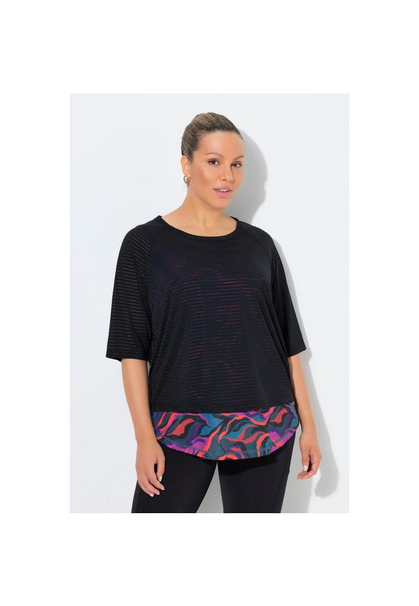 ULLA POPKEN - Damskie Koszulka funkcyjna dwuwarstwowa okrągły dekolt rękawy 3/4. Kolekcja: plus size. Kolor: czarny. Materiał: poliester, elastan, materiał. Sport: fitness