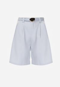 Renee - Niebieskie Szorty Bermudy Eleganckie z Paskiem High Waist Rhodissa. Okazja: na co dzień. Stan: podwyższony. Kolor: niebieski. Materiał: materiał. Styl: elegancki #7