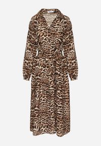 Born2be - Brązowa Sukienka z Wiskozą o Koszulowym Kroju z Wiązanym Paskiem w Panterkę Raivenne. Typ kołnierza: dekolt w kształcie V. Kolor: brązowy. Materiał: wiskoza. Wzór: motyw zwierzęcy. Typ sukienki: koszulowe. Styl: elegancki #5