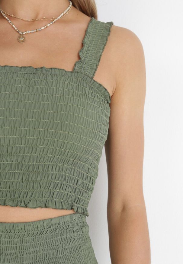 Born2be - Ciemnozielony 2-częściowy Komplet Bawełniany z Topem i Spódnicą Maxi Semija. Kolor: zielony. Materiał: bawełna. Wzór: gładki, aplikacja