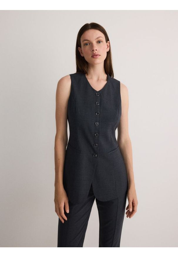 Reserved - Kamizelka z wełną - ciemnoszary. Kolor: szary. Materiał: wełna