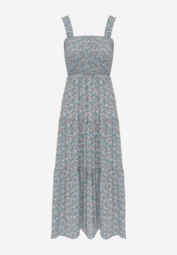 Renee - Jasnoniebieska Rozkloszowana Sukienka w Kwiaty na Ramiączkach Malaisia. Okazja: na spacer. Kolor: niebieski. Długość rękawa: na ramiączkach. Wzór: kwiaty. Sezon: wiosna, lato. Styl: elegancki