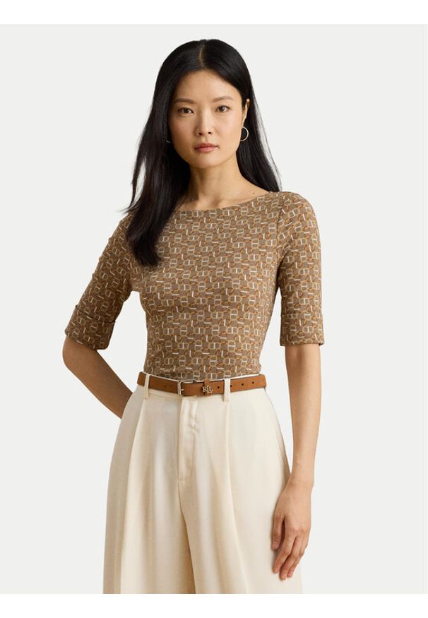 Lauren Ralph Lauren - LAUREN RALPH LAUREN Bluzka 200980042001 Beżowy Slim Fit. Kolor: beżowy. Materiał: bawełna