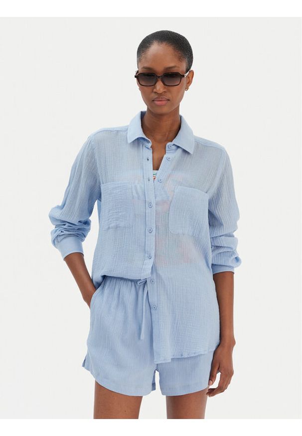 Seafolly Koszula Breeze 55428-TO Błękitny Regular Fit. Kolor: niebieski. Materiał: bawełna