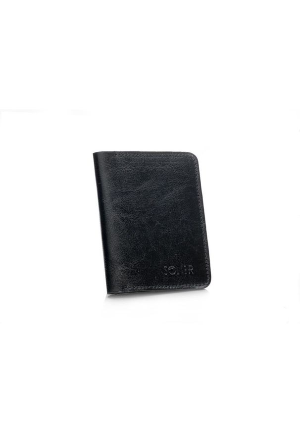 Solier - Skórzany cienki portfel męski z bilonówką SOLIER SW15 SLIM czarny. Kolor: czarny. Materiał: skóra