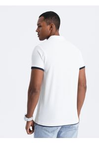 Ombre Clothing - Bawełniana męska koszulka polo z kontrastowymi wykończeniami – biała V1 - Rozmiar: XL. Typ kołnierza: polo. Kolor: biały. Materiał: bawełna. Wzór: haft #2