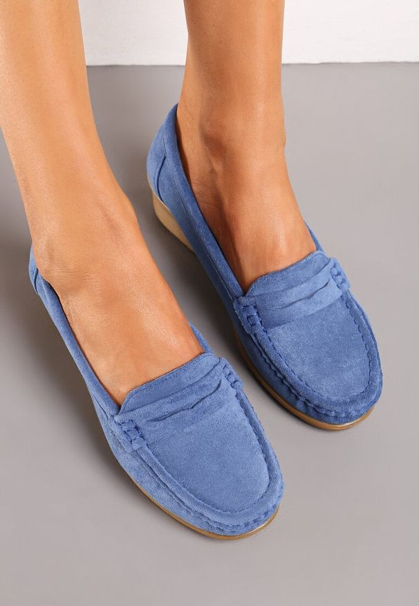 Born2be - Niebieskie Półbuty Mokasyny na Koturnie Rosazara. Zapięcie: pasek. Kolor: niebieski. Materiał: jeans. Sezon: jesień, wiosna. Obcas: na koturnie. Styl: elegancki