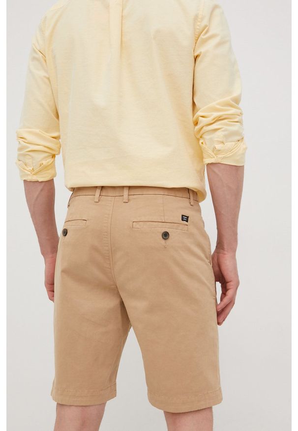 Superdry szorty męskie kolor beżowy. Kolor: beżowy. Materiał: bawełna, tkanina