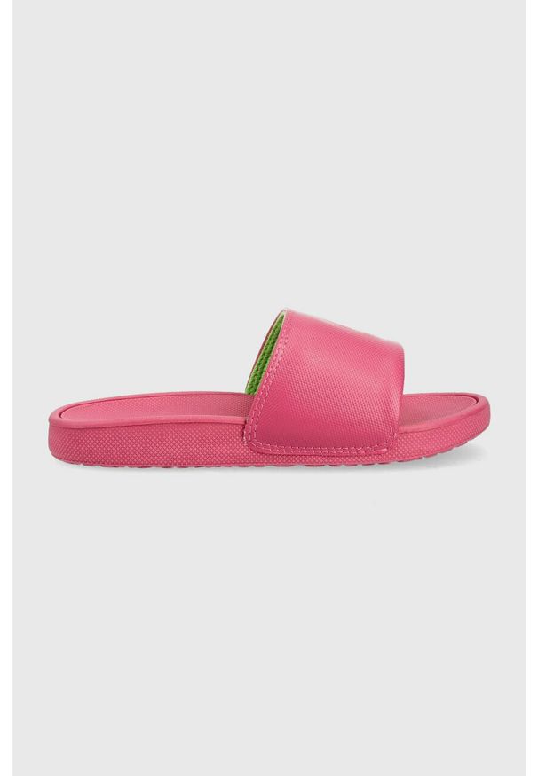 Polo Ralph Lauren klapki dziecięce kolor różowy. Kolor: różowy. Materiał: materiał. Wzór: gładki. Obcas: na obcasie. Wysokość obcasa: niski