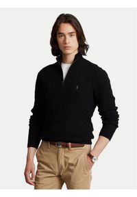 Polo Ralph Lauren Sweter 710876766005 Czarny Regular Fit. Typ kołnierza: polo. Kolor: czarny. Materiał: wełna