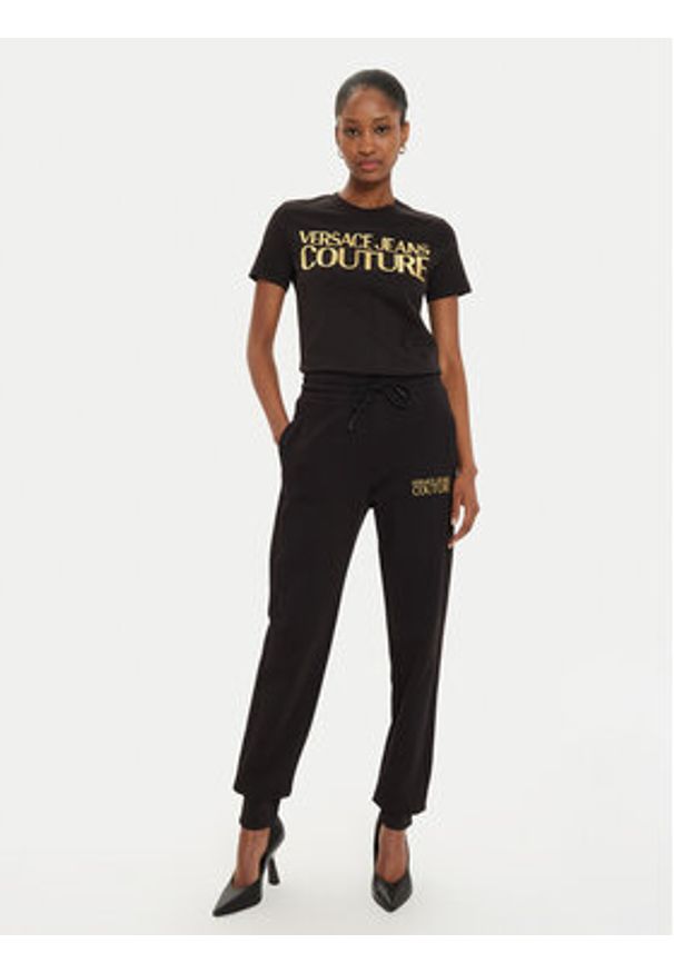 Versace Jeans Couture T-Shirt 77HAHT01 Czarny Regular Fit. Kolor: czarny. Materiał: bawełna