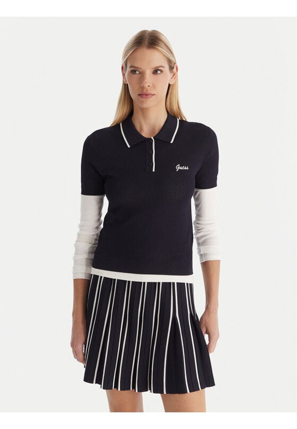 Guess Polo V5GP00Z3D60 Granatowy Slim Fit. Typ kołnierza: polo. Kolor: niebieski. Materiał: wiskoza