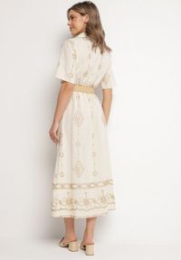 Born2be - Beżowa Bawełniana Sukienka Koszulowa z Ozdobnym Paskiem i Haftem Evialisse. Okazja: na imprezę, na co dzień. Kolor: beżowy. Materiał: bawełna. Wzór: haft. Typ sukienki: koszulowe. Styl: casual, elegancki #6